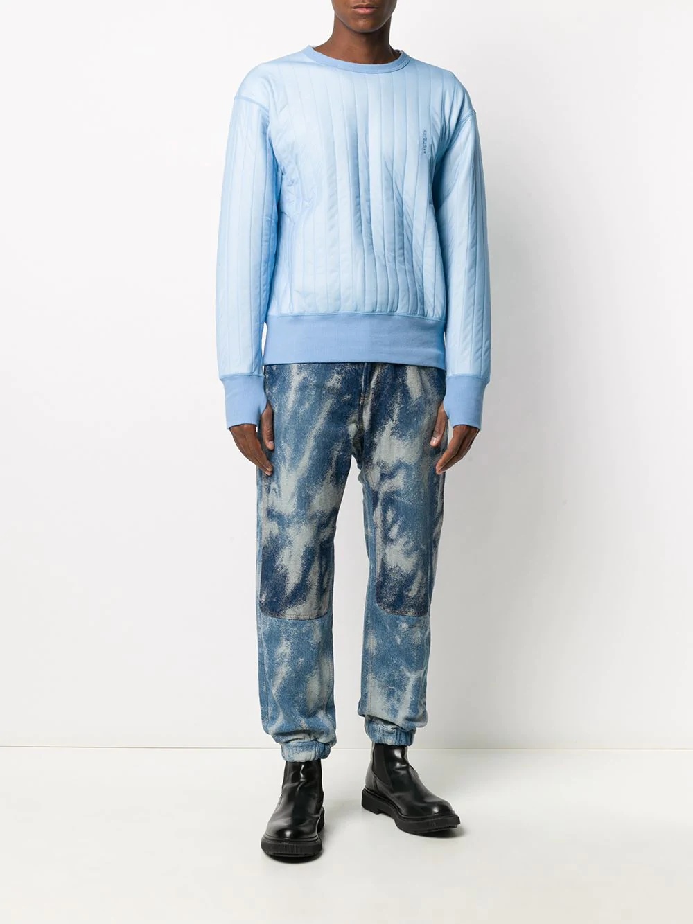 acid wash denim track pants - 3