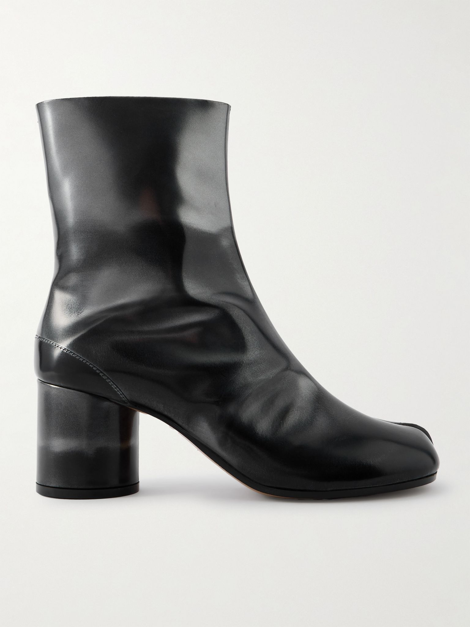 Tabi split-toe metallic leather ankle boots Black - 1