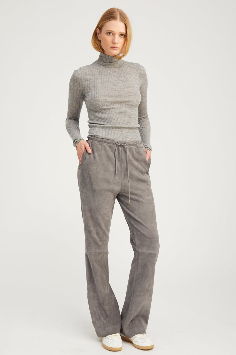 SPRWMN GREY SUEDE STRAIGHT LEG PANTS outlook