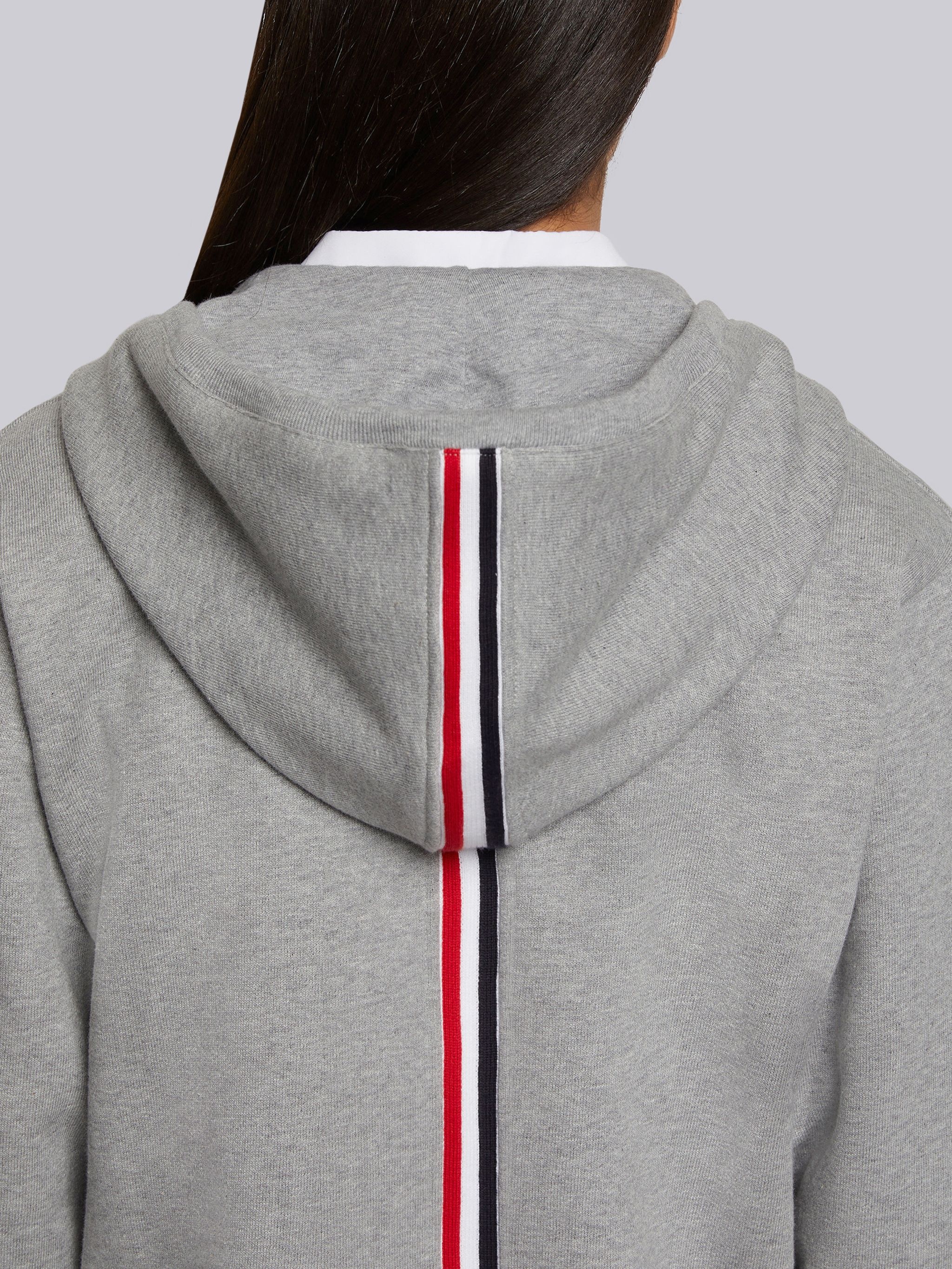 Light Grey Classic Loopback Cotton Center Back Stripe Zip-up Hoodie - 4