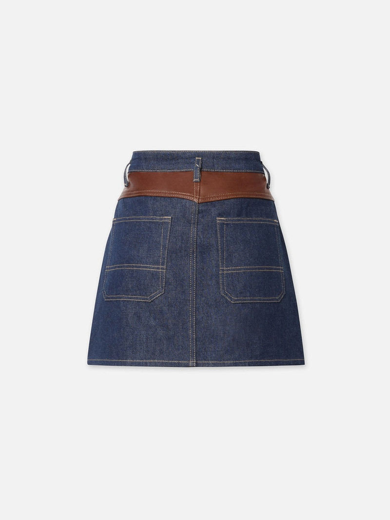 FRAME Atelier Denim & Leather Skirt in Arlow outlook