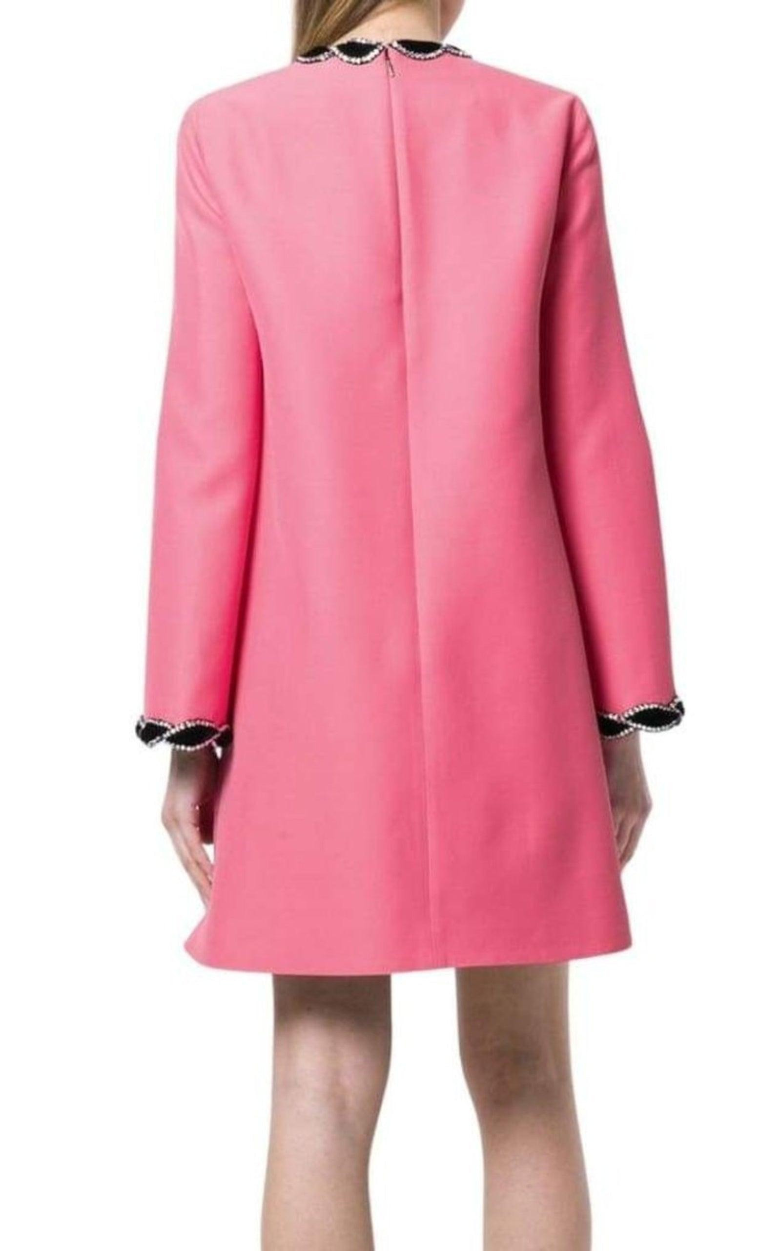 Pink Velvet Trim Dress - 4