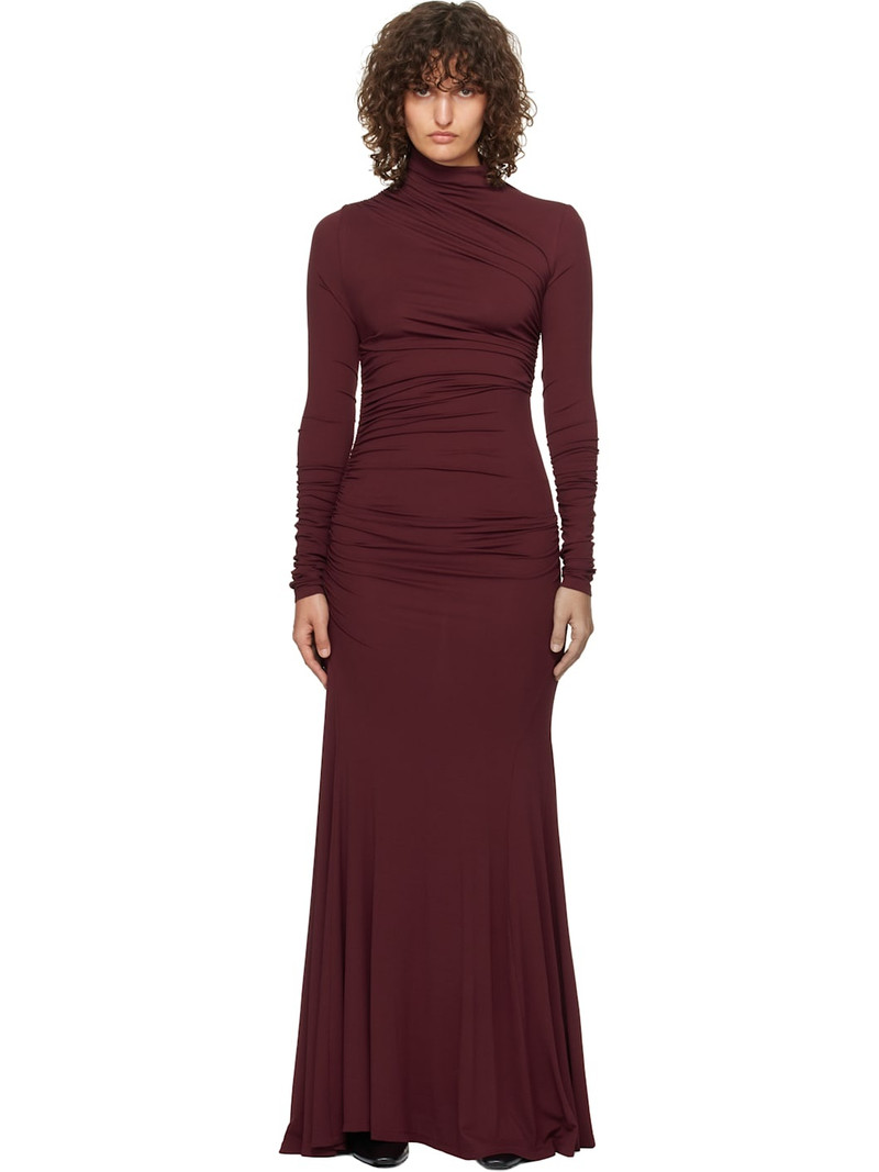 Burgundy Ruched Maxi Dress 1