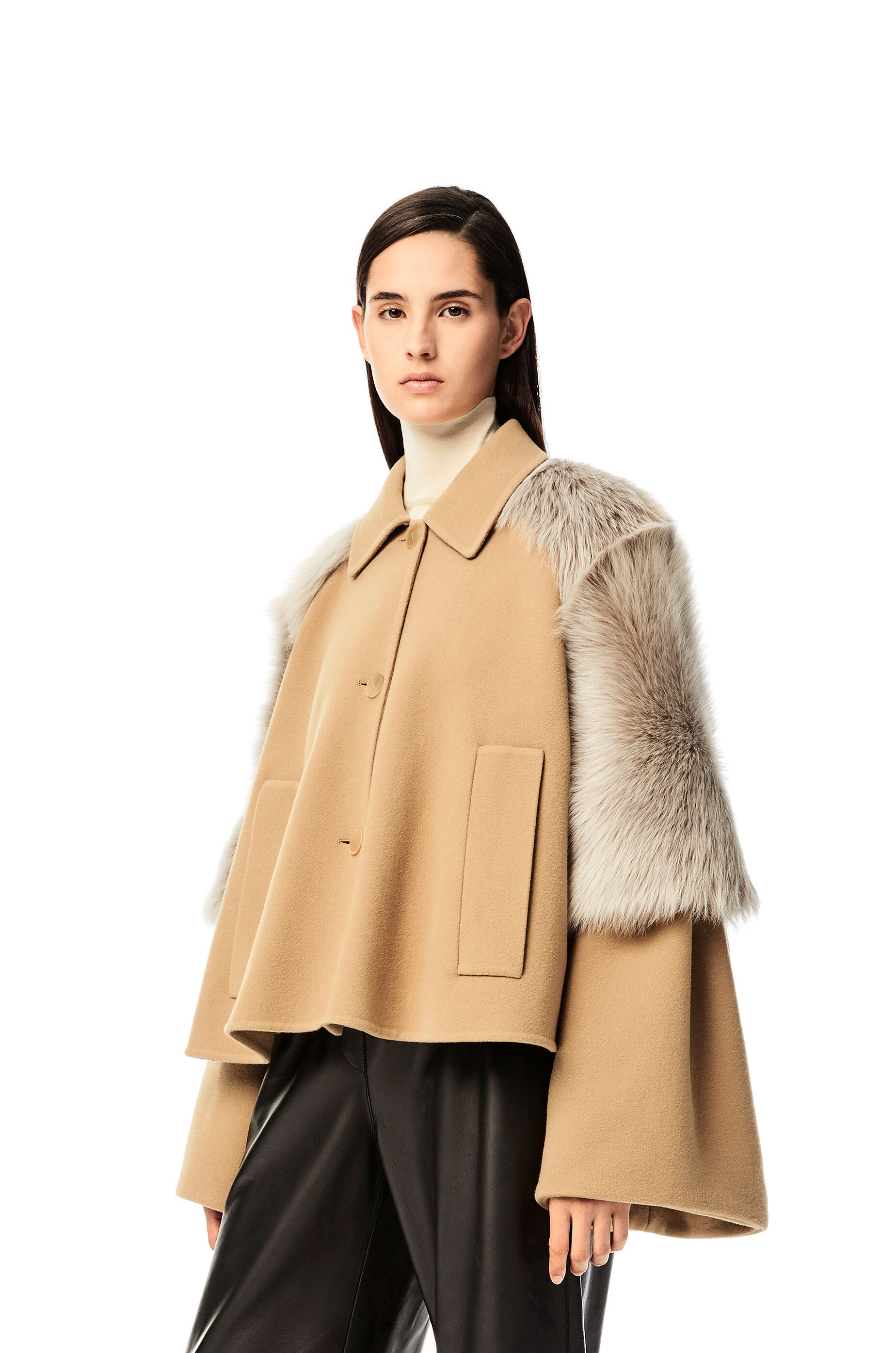 Shearling trim jacket in wool and cashmere - 3