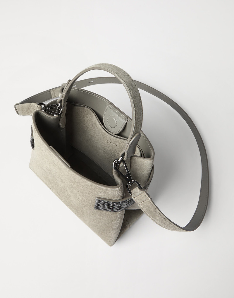 Essence small top-handle bag in suede with precious bands 5