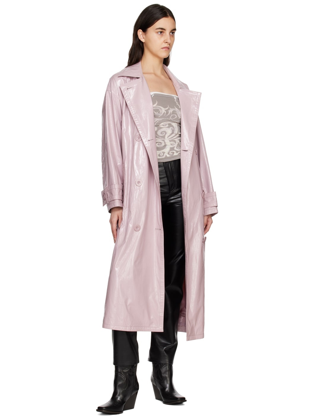 Pink Katharina Faux-Leather Trench Coat - 4