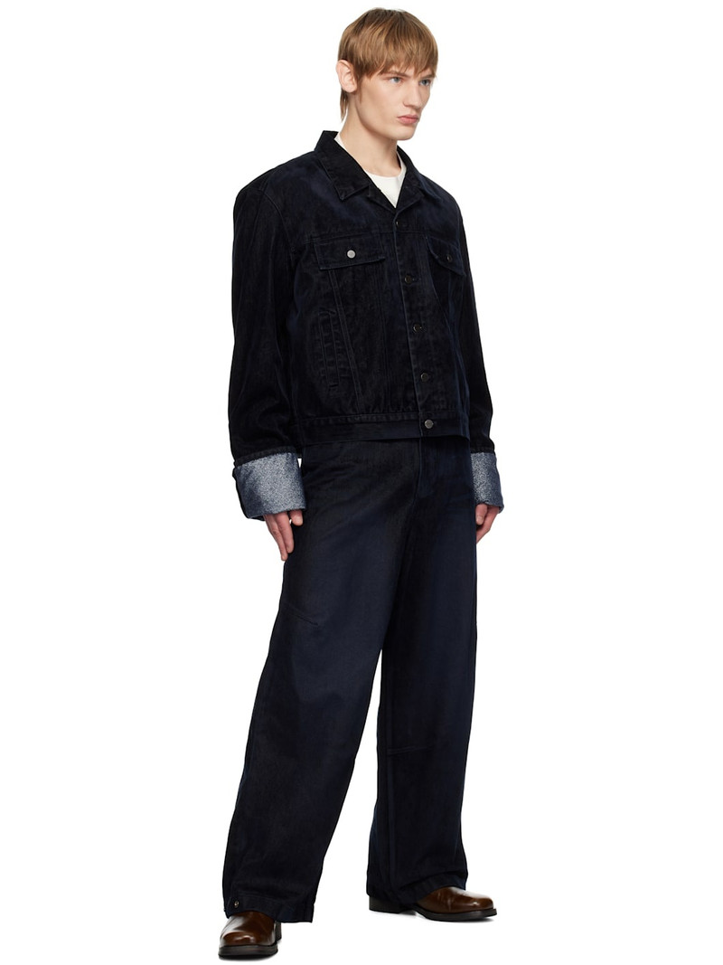 Wooyoungmi Navy Glitter Detail Crop Denim Jacket outlook