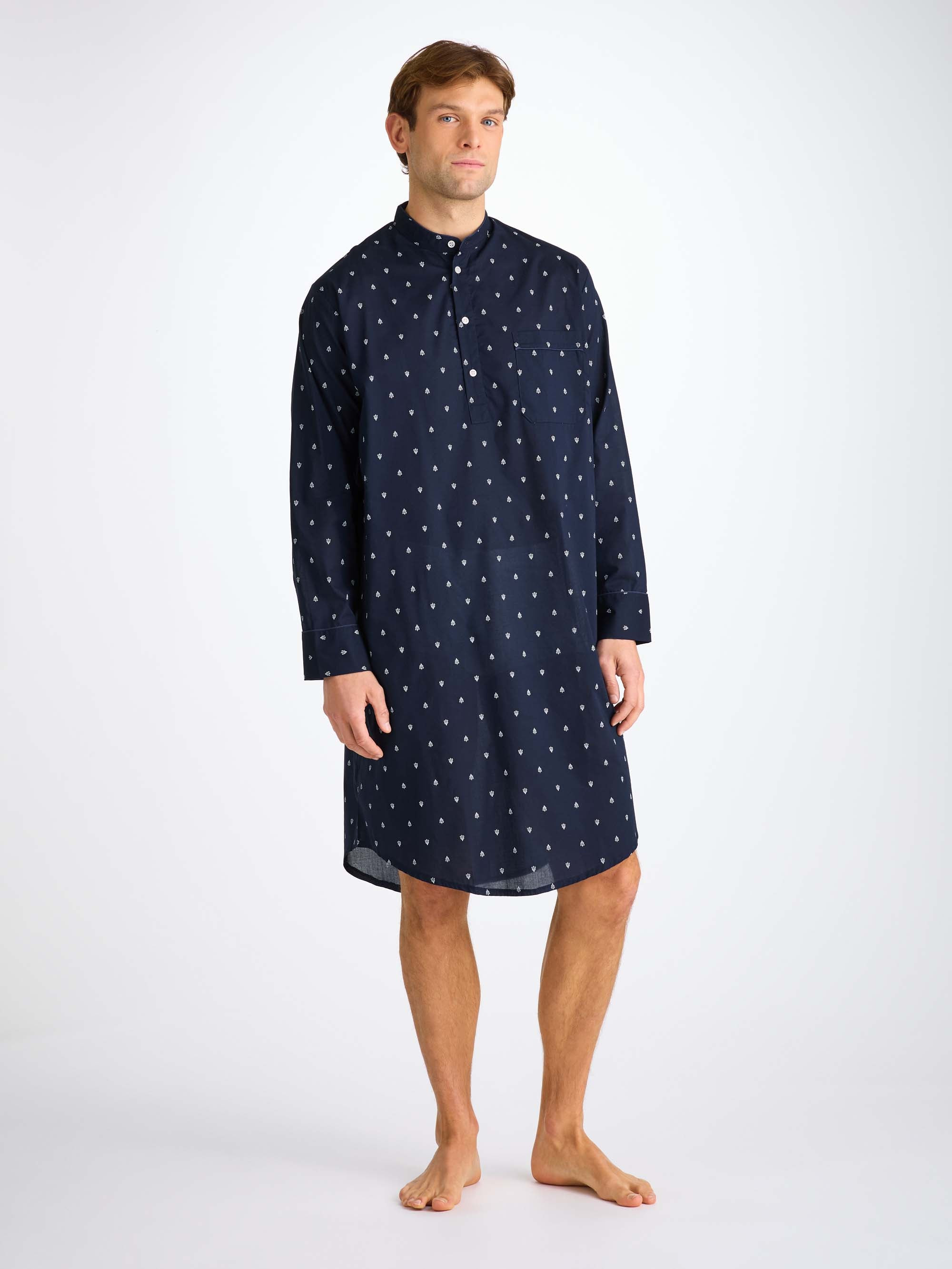 Men's Nightshirt Cotton Batiste Navy Paisley Motif - 3