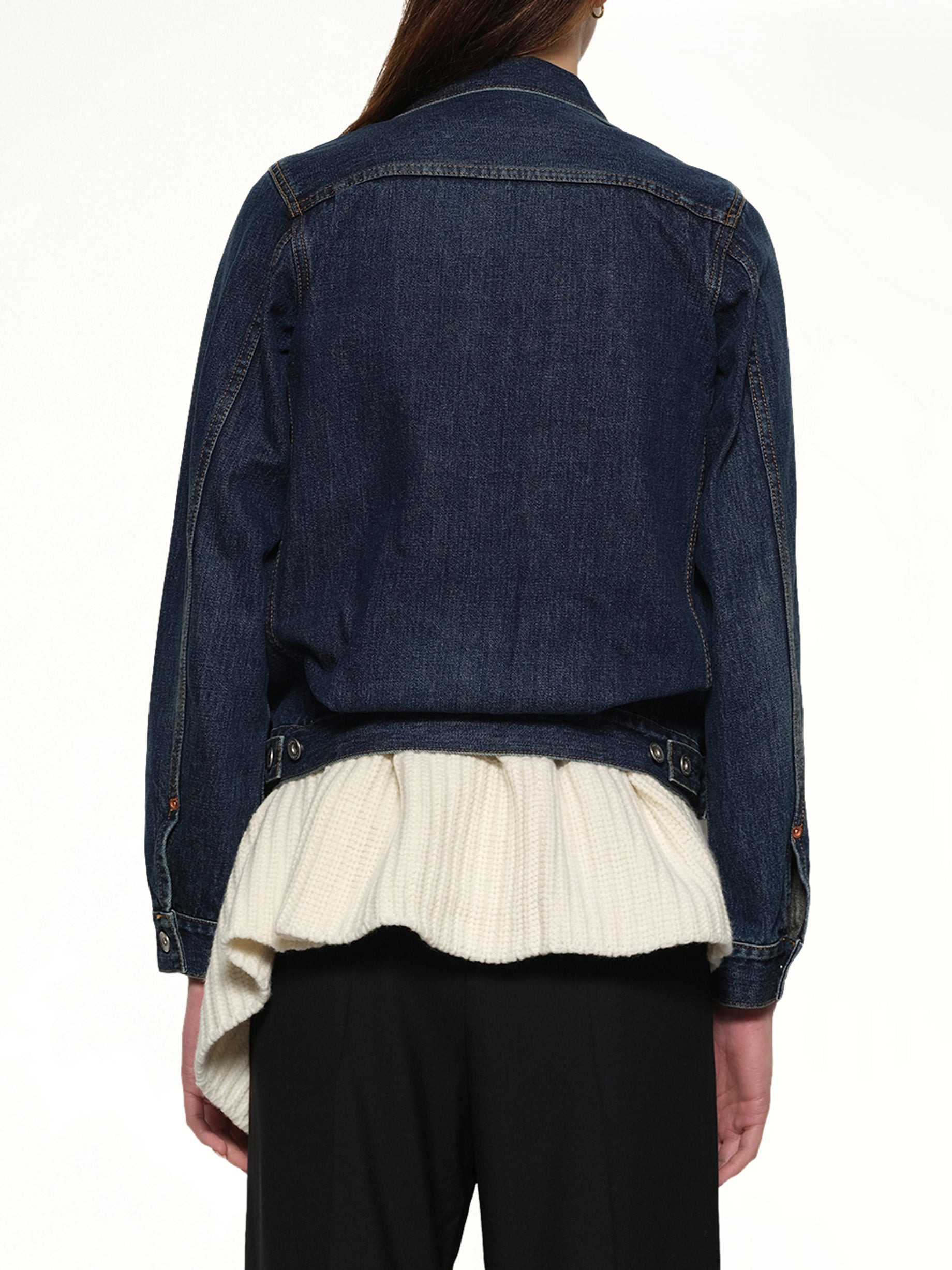Denim x Wool Knit Jacket in Blue/Off White - 5