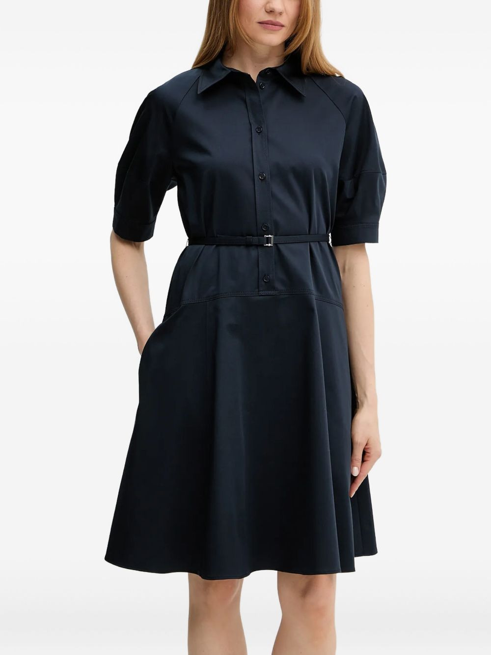 belted puff-sleeve shirt dress - 4