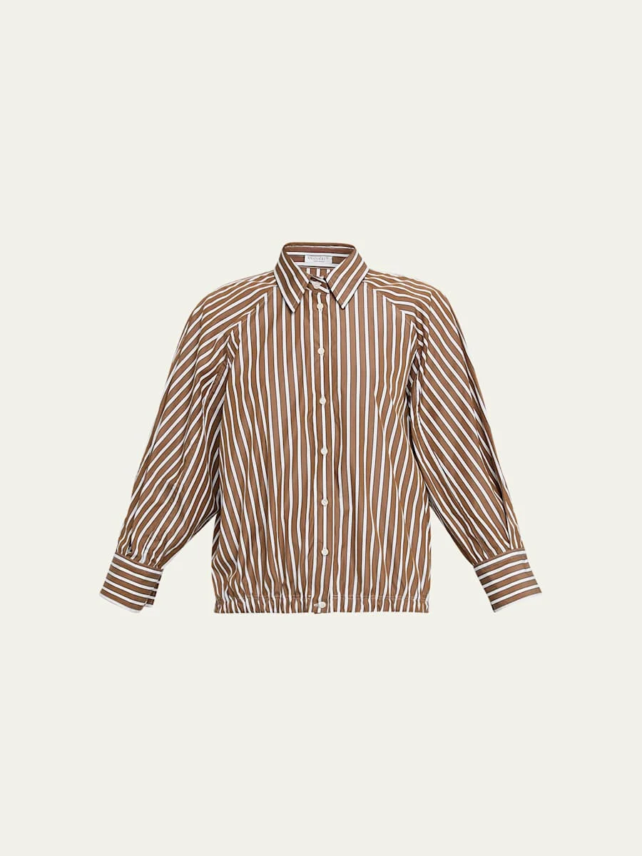 Striped Cotton Button-Down Balloon Shirt - 1