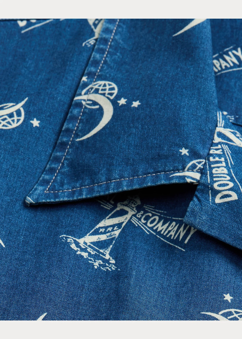 Lighthouse-Print Indigo Camp Shirt 5