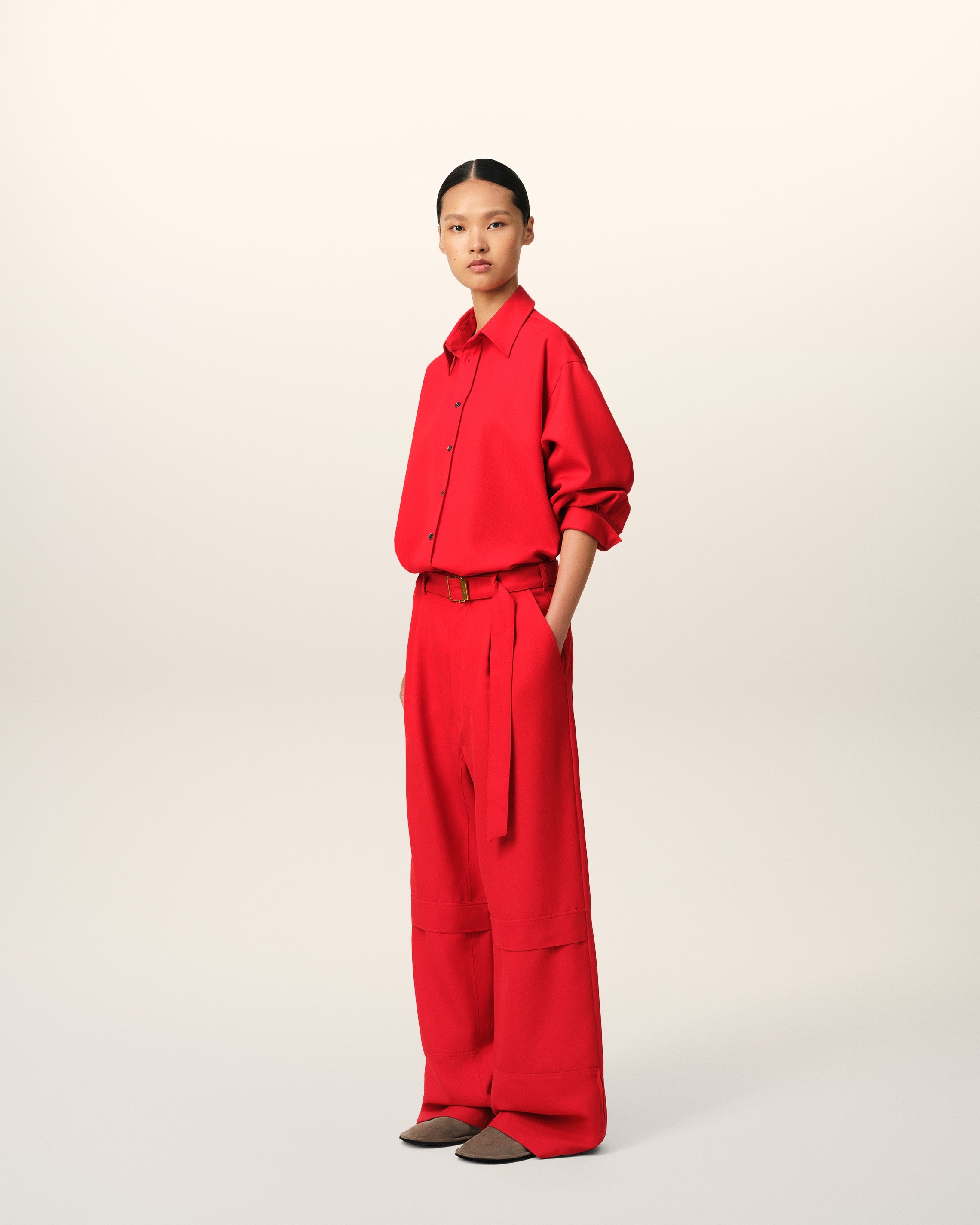 RED WOOL CARGO TROUSERS - 6