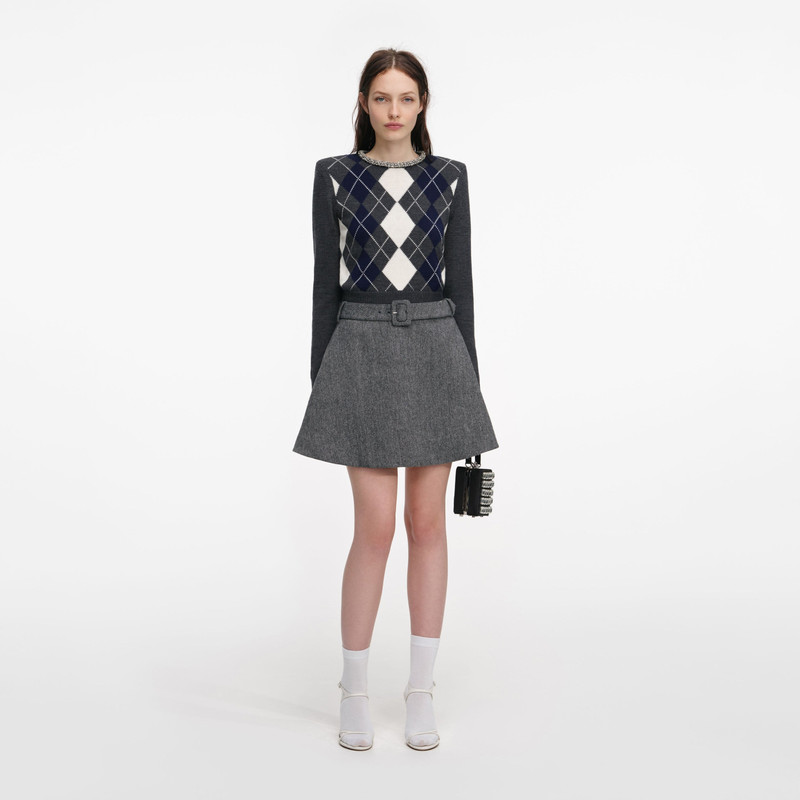 Grey Argyle Crystal Trim Jumper 1