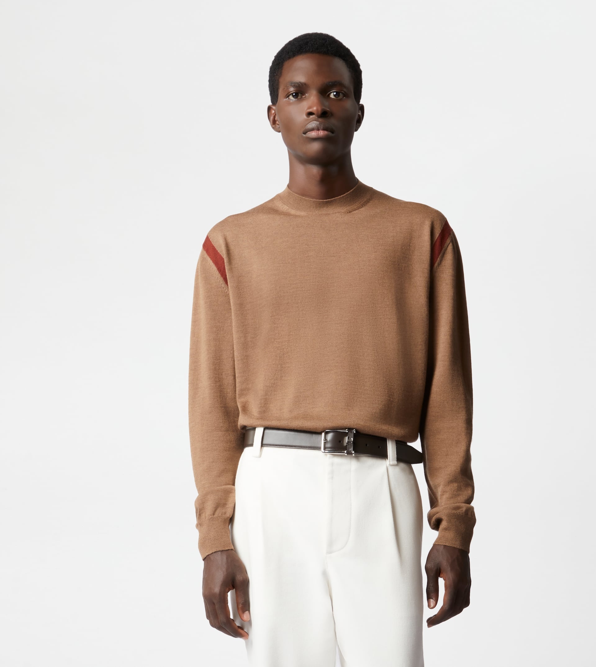 ROUND NECK JUMPER IN WOOL - BROWN, RED - 5