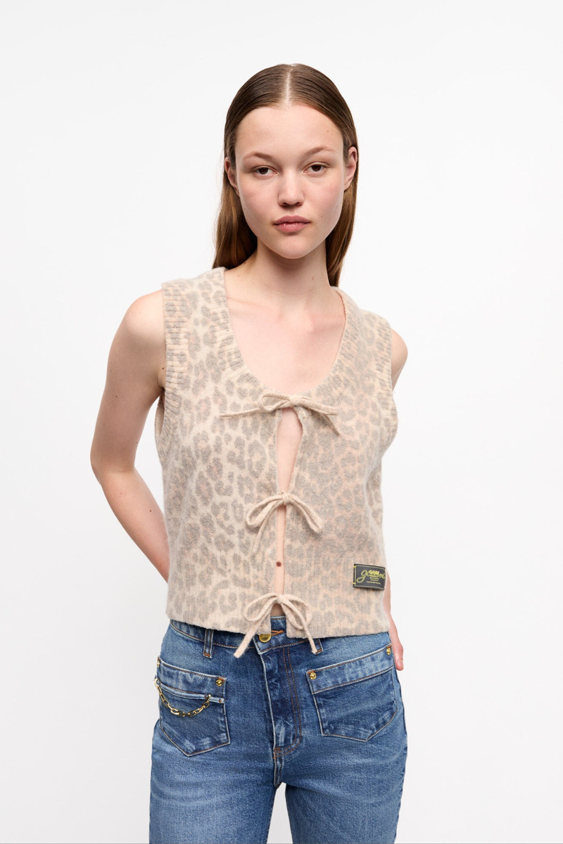 GANNI LEOPARD TIE STRING VEST outlook
