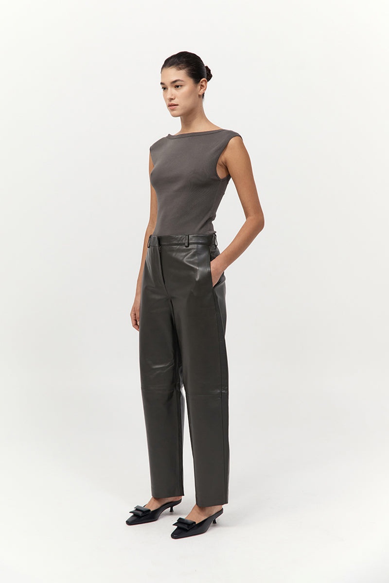 Leather Balloon Pants - Khaki - 3