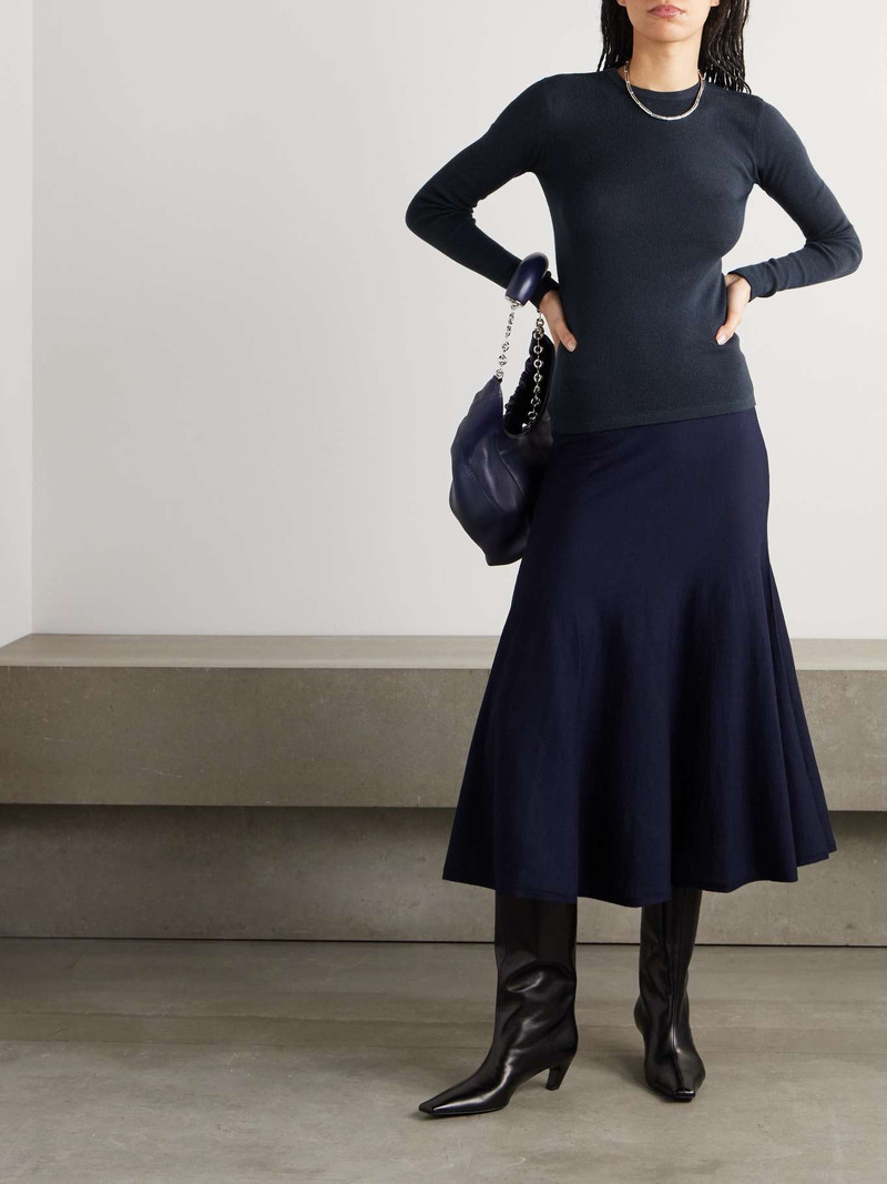 LISA YANG Vivian cotton and cashmere-blend T-shirt Navy outlook