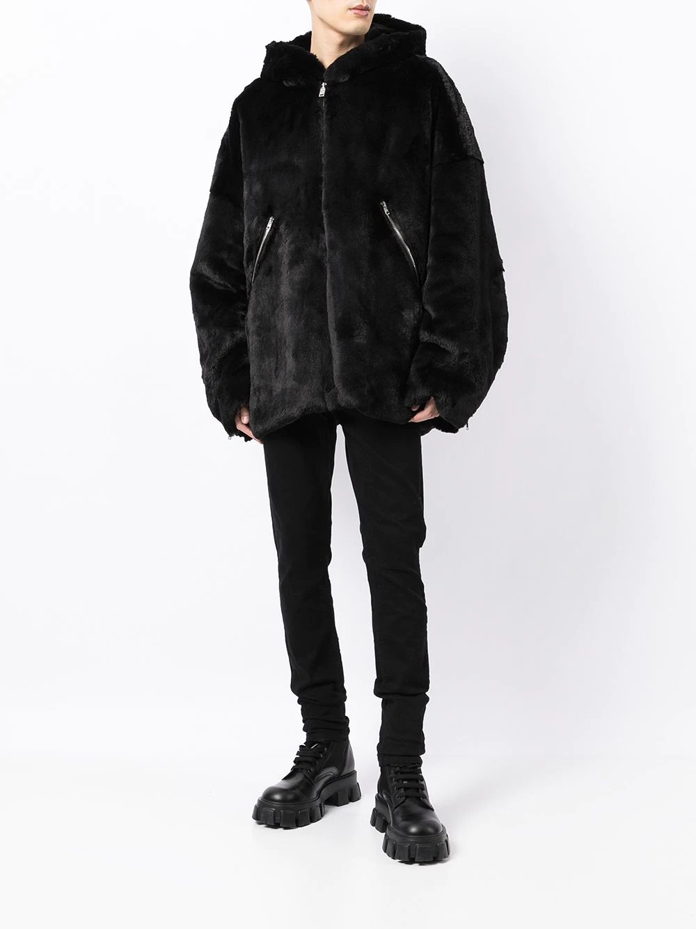 skull faux fur hooded jacket - 4