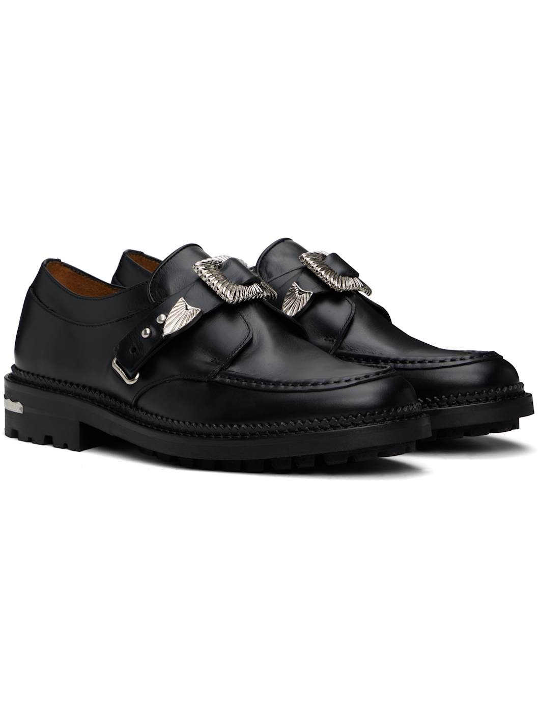 SSENSE Exclusive Black Hard Leather Monkstraps - 4