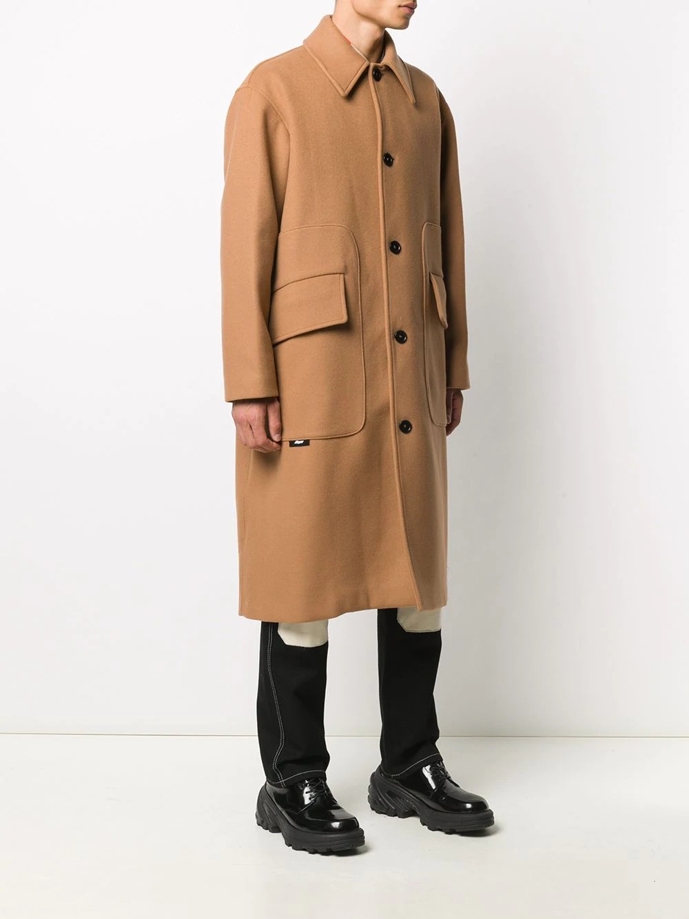 virgin wool mid-length coat - 3