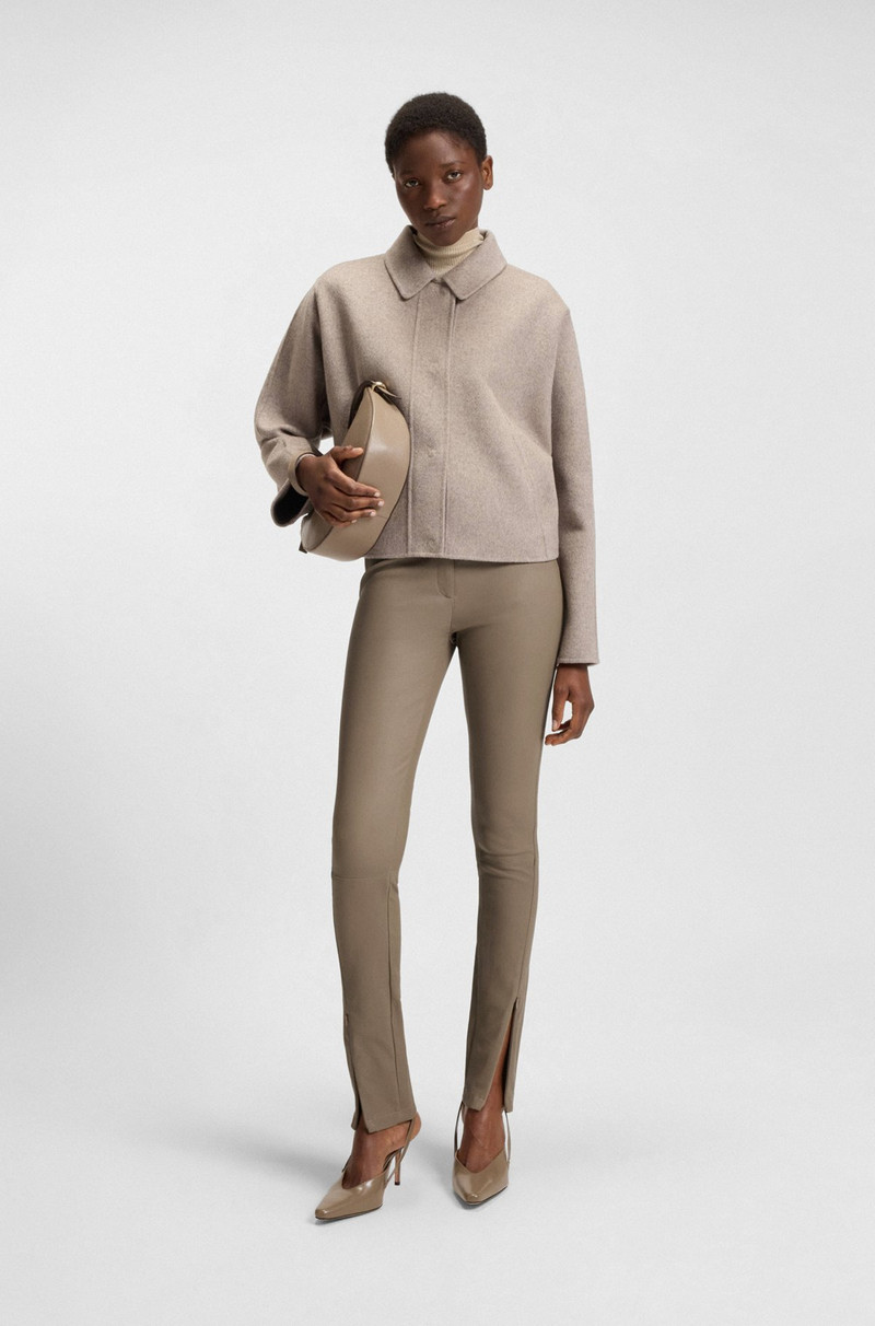 BOSS LEATHER LEGGINGS WITH LOGO-HOOK CLOSURE outlook