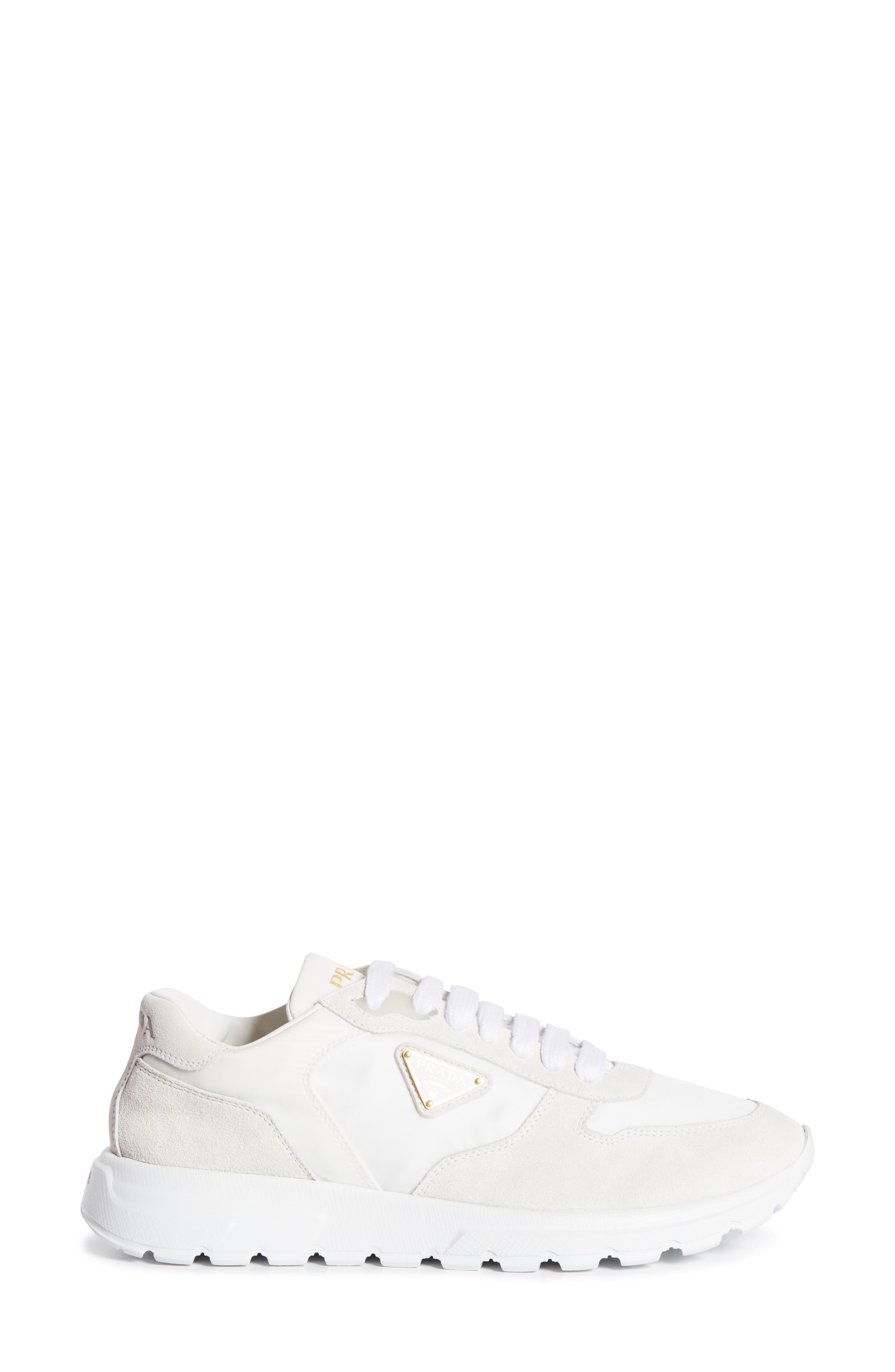 Prada Prax Nylon & Suede Sneaker in Bianco at Nordstrom - 3