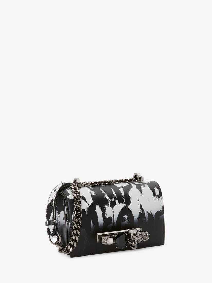 Mcqueen Graffiti Mini Jewelled Satchel in Black/white - 2