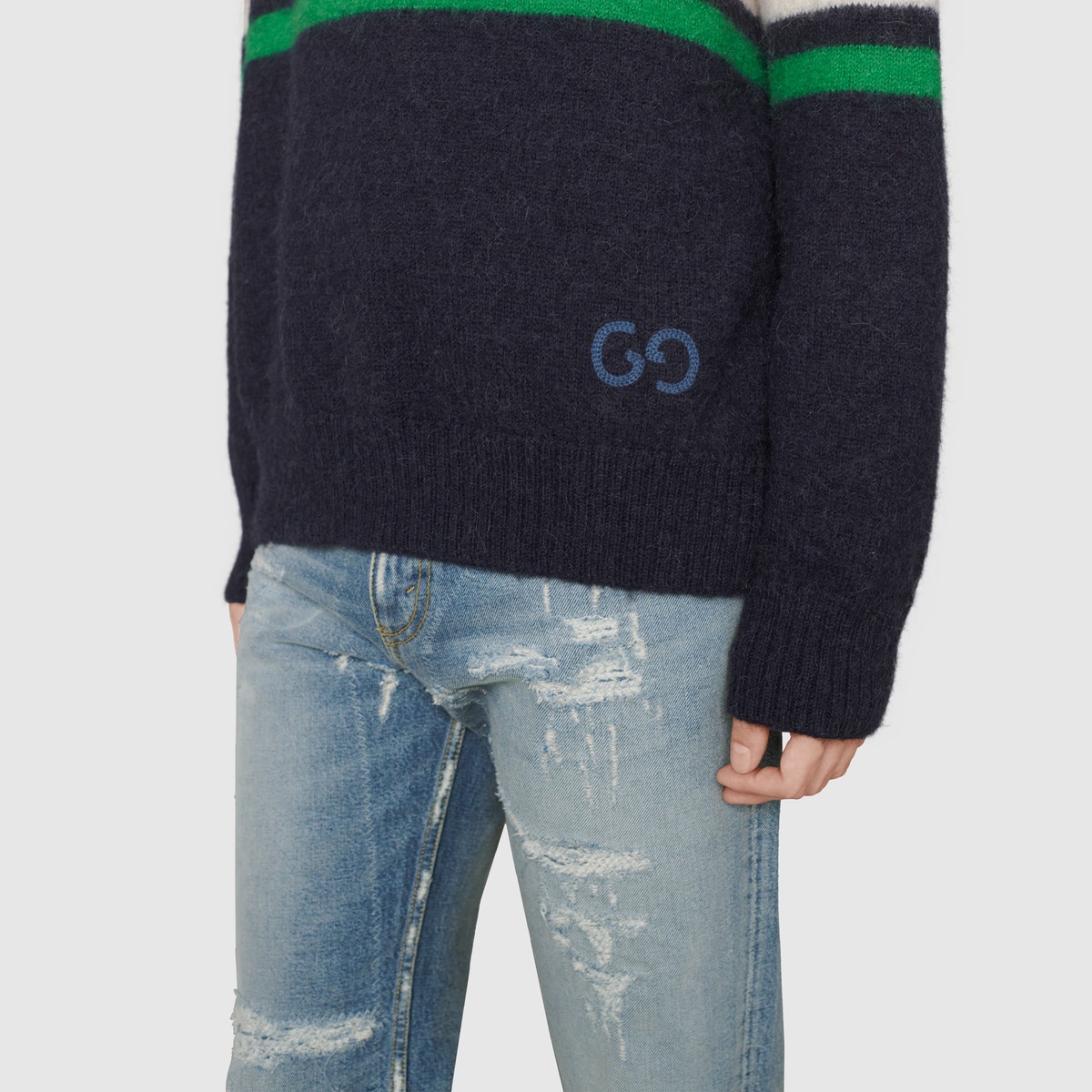 Striped wool alpaca sweater with GG - 5