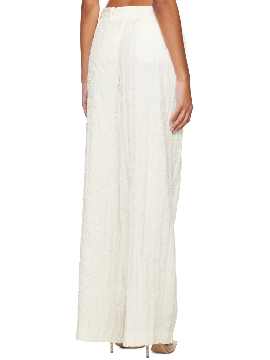 White Crinkled Trousers - 3