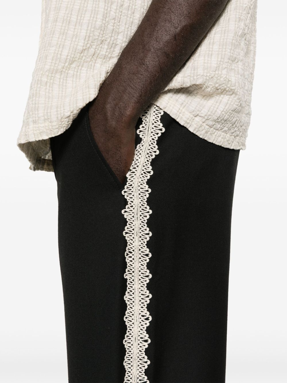 lace-trim wool trousers - 5