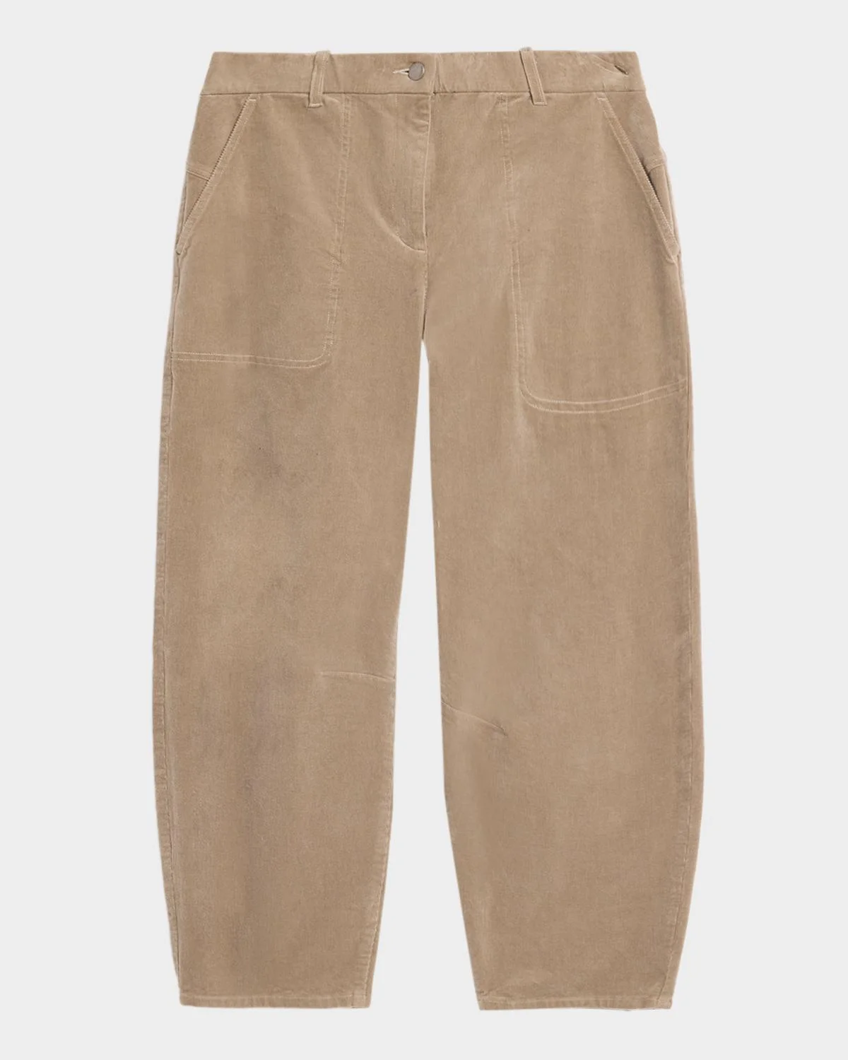 Cropped Barrel-Leg Corduroy Pants - 1