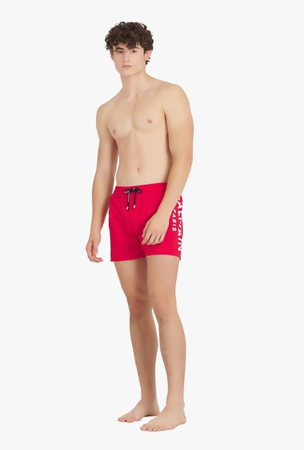 Red swim trunks with transparent Balmain logo print - 2