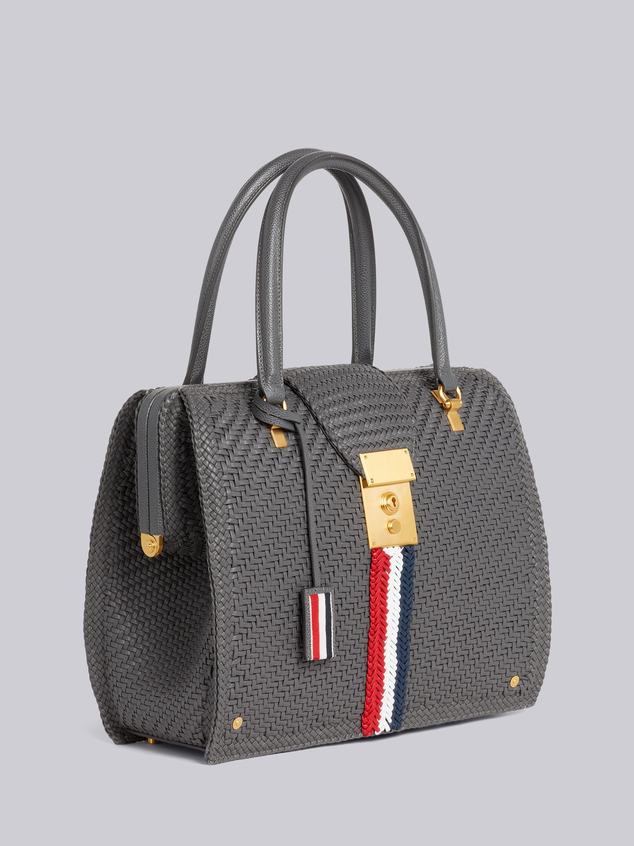Dark Grey Woven Soft Calf Leather Braided Center Stripe Mrs. Thom Bag - 3