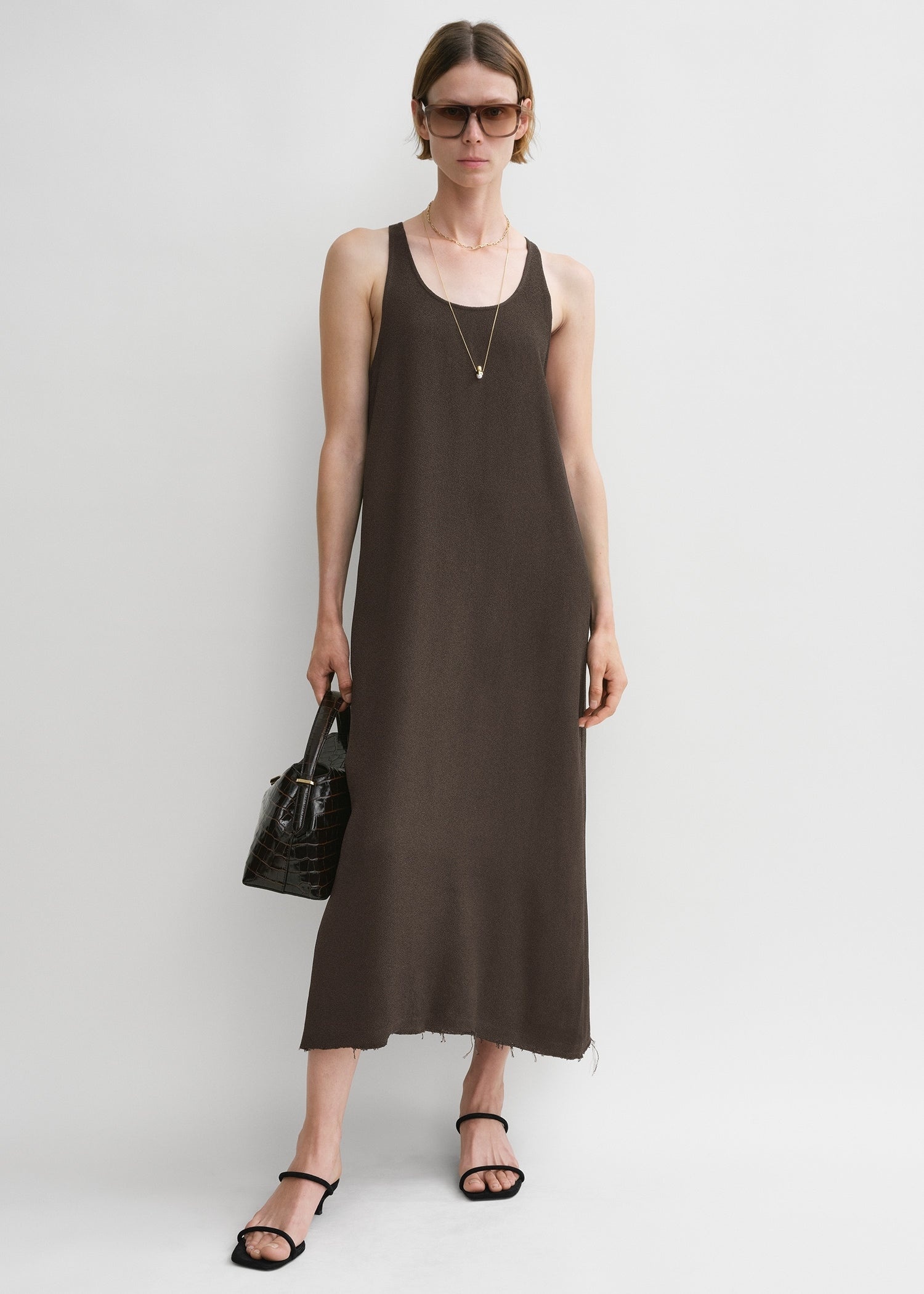 Scoop-neck sablé dress chocolate - 2