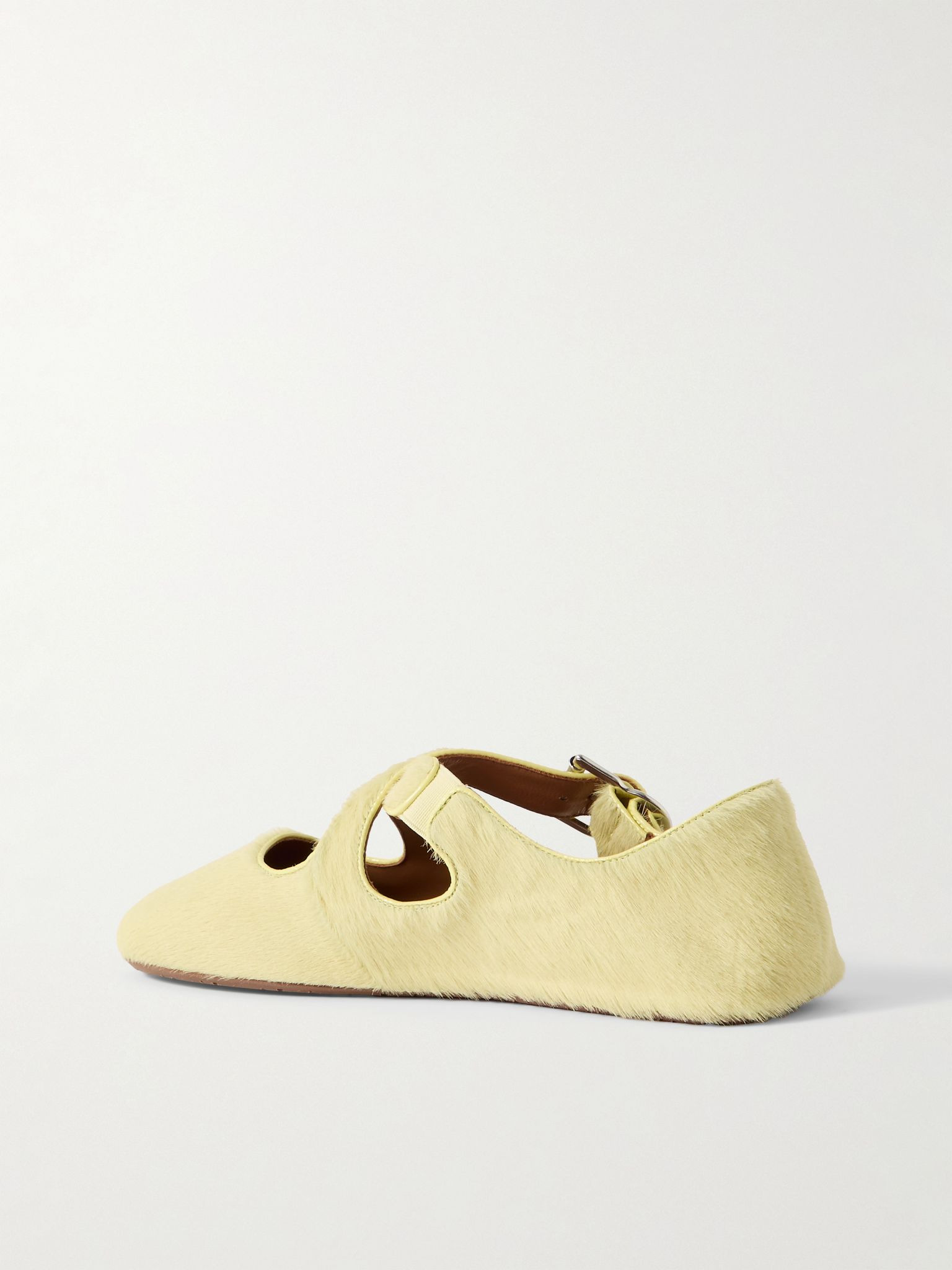 Criss Cross leather-trimmed calf hair ballet flats Yellow - 3
