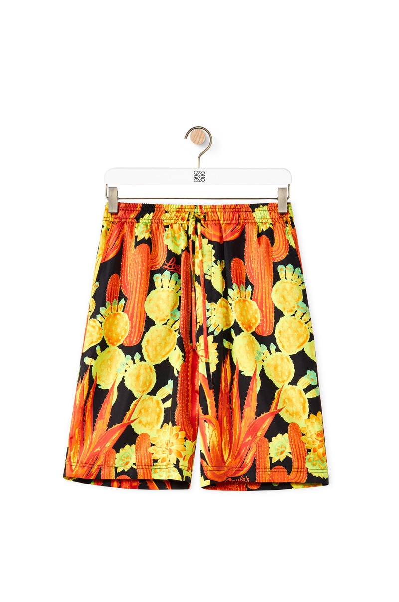 Cactus print drawstring shorts in silk - 1