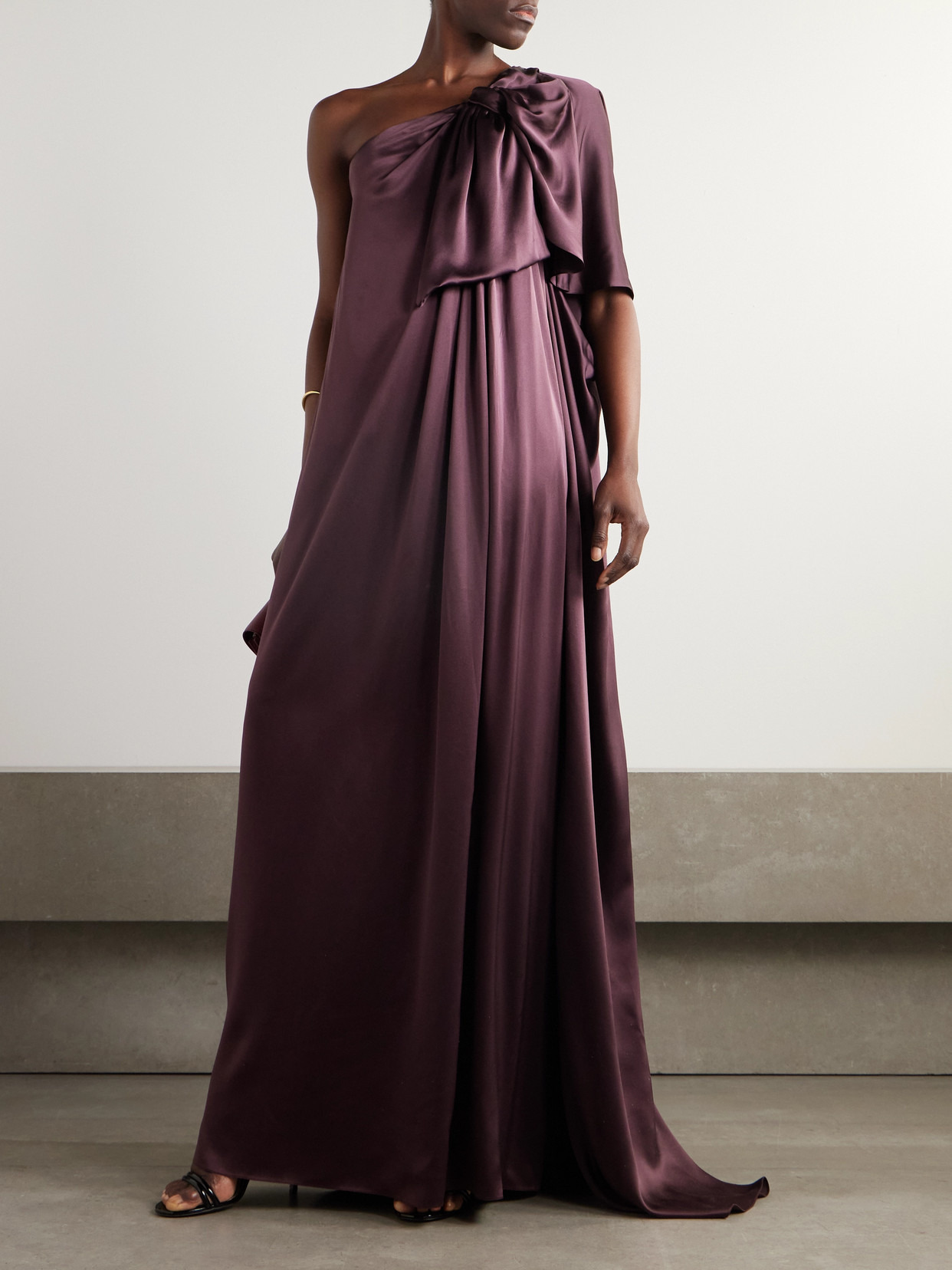 Aeris Draped One-shoulder Silk-satin Gown - 3