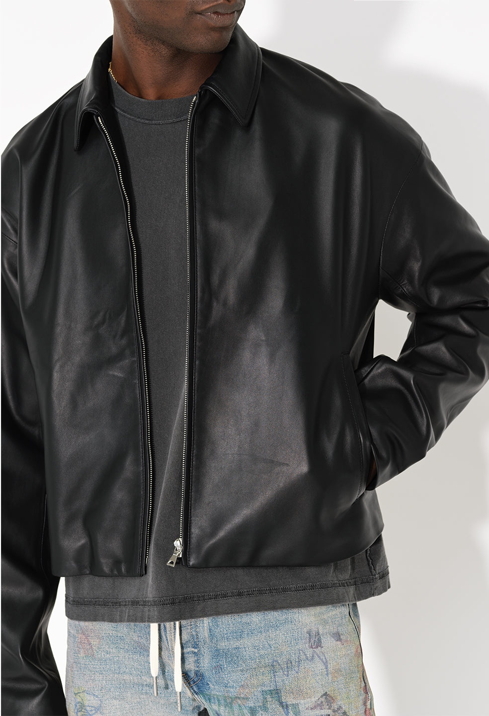 LEATHER CROPPED ZIP JACKET - 8