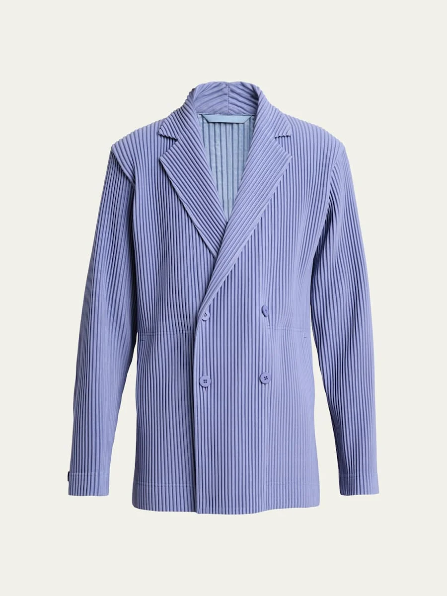 Men's Pleated Double-Breasted Blazer - 1