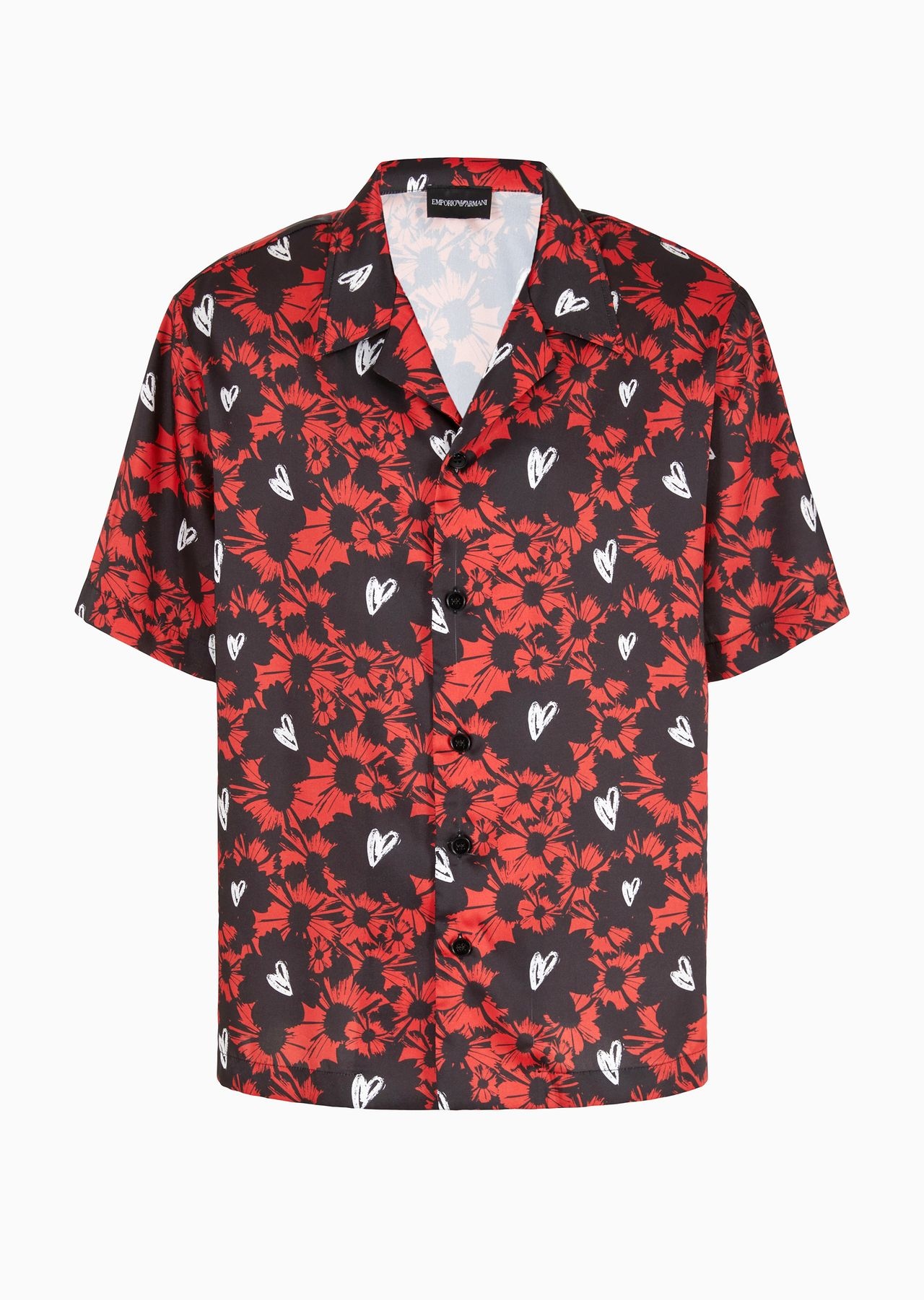 Short-sleeved twill shirt with all-over Mon Amour print - 1