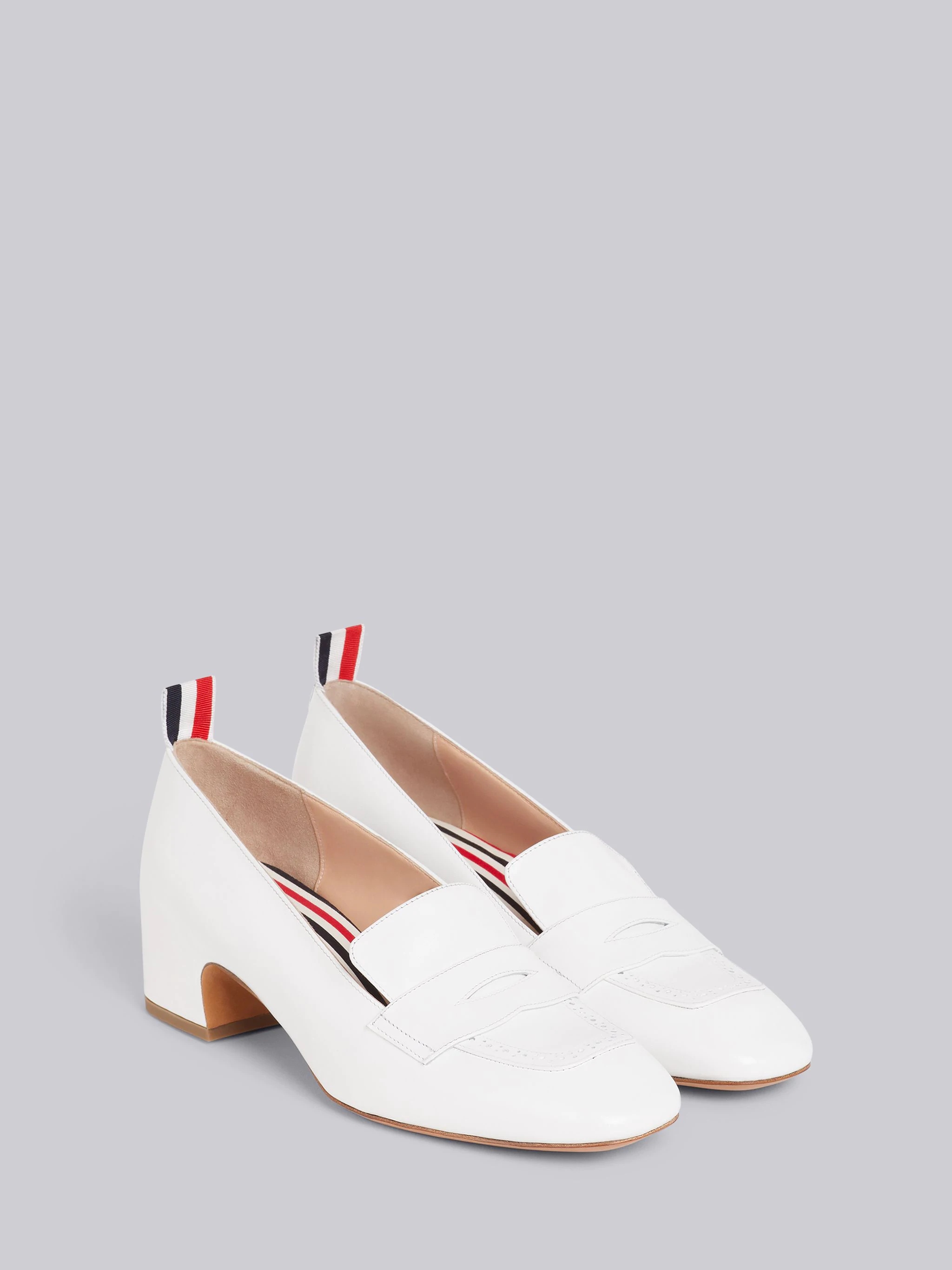 White Calfskin Block Heel Chic Penny Loafer - 3