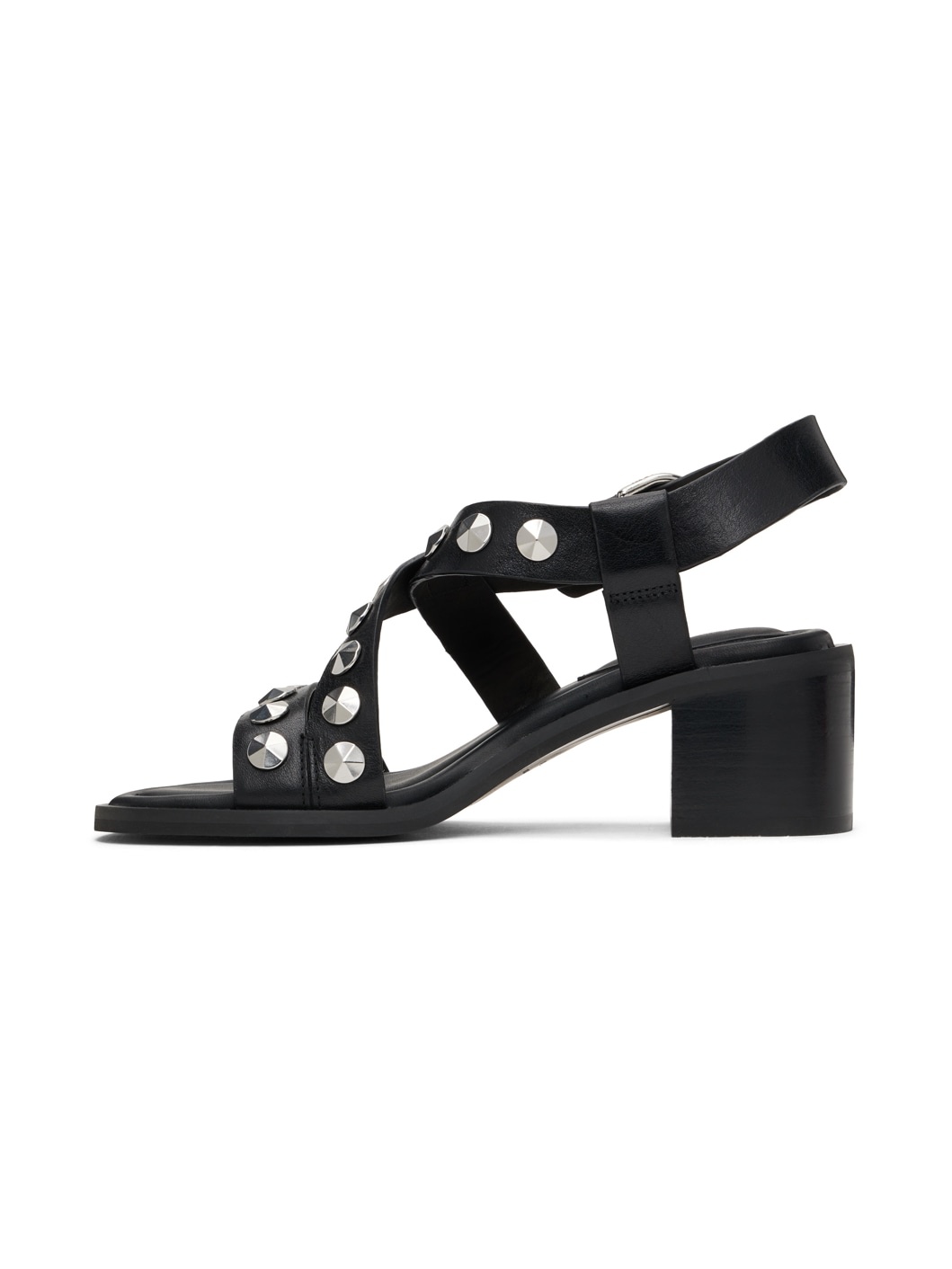 Black Geo Stud Block Heeled Sandals - 3