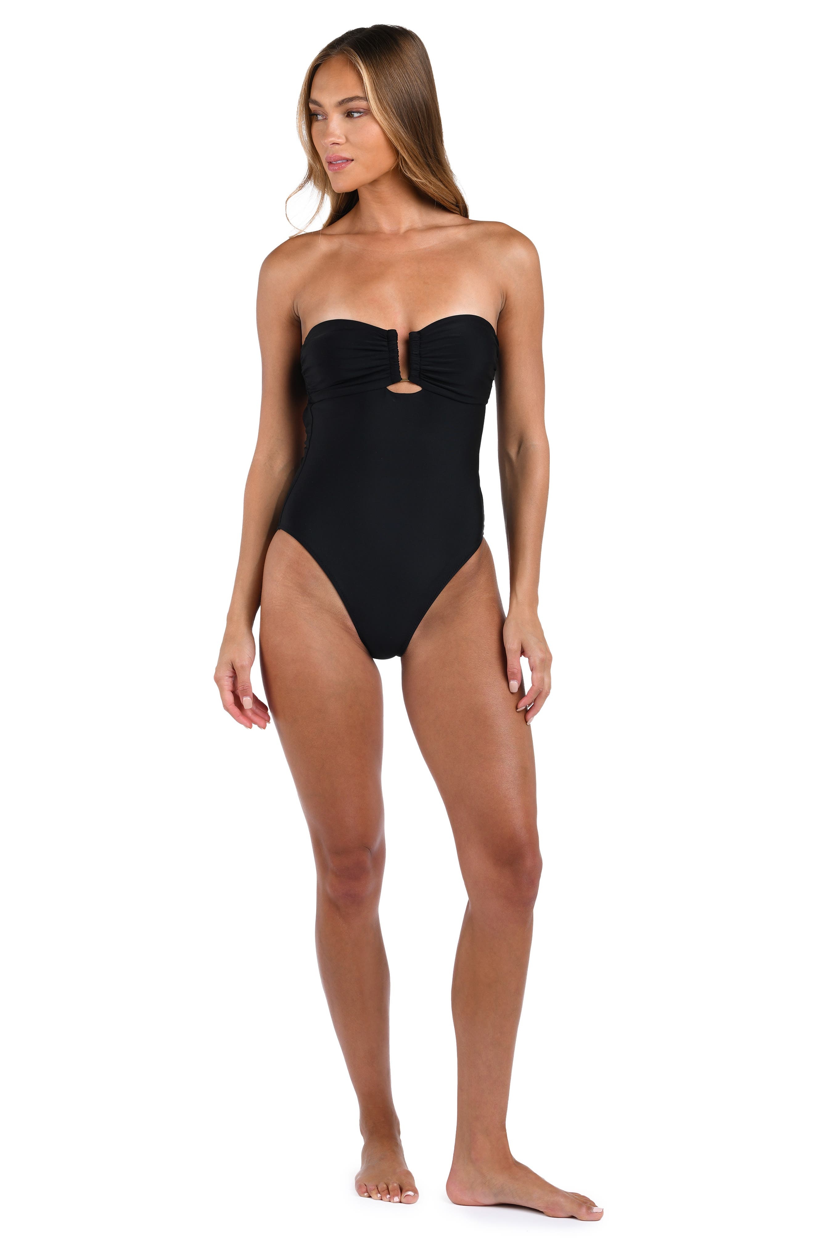 L'AGENCE Emilia Bandeau One-Piece Swimsuit in Black at Nordstrom - 4