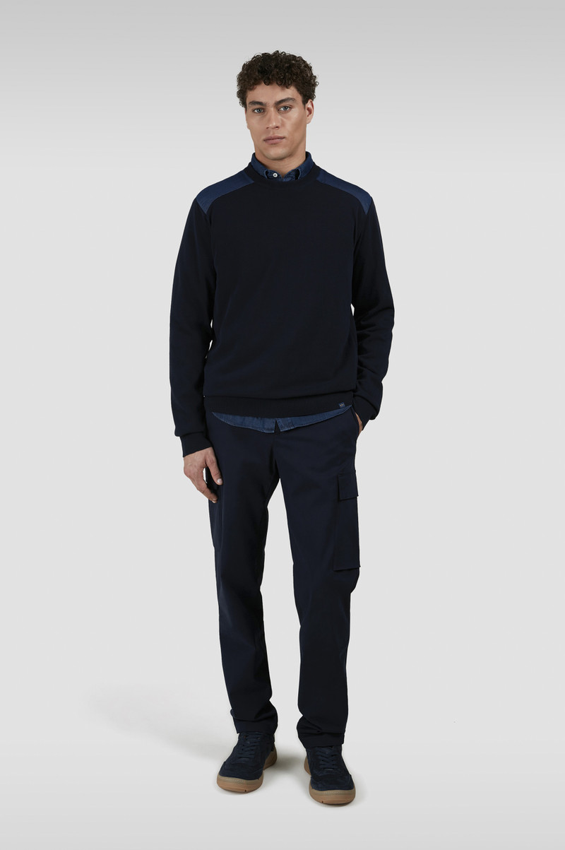 Paul & Shark FRESCO COTTON CREWNECK SWEATER WITH DENIM DETAILS outlook