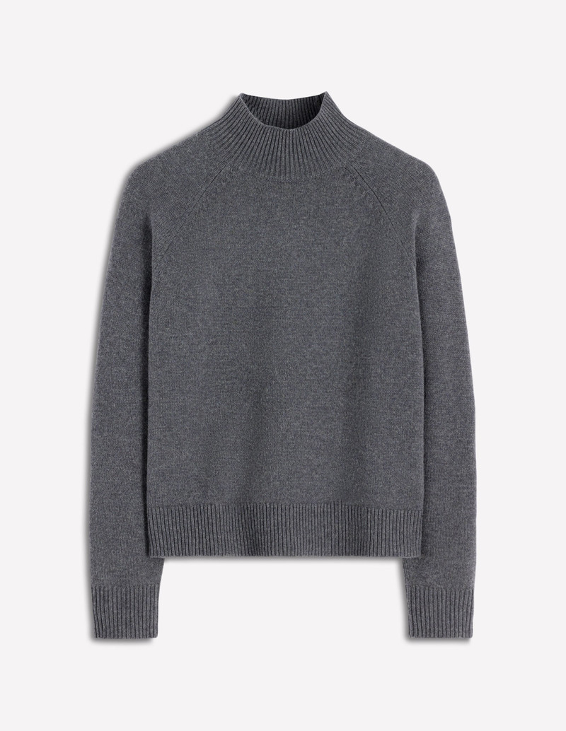 Marion Merino Rib Neck Sweater-Charcoal Melange 6