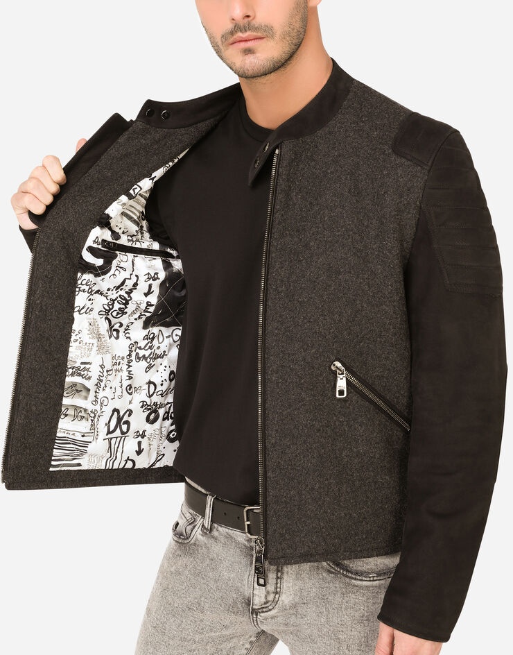 Wool jacket with leather sleeves and details - 6