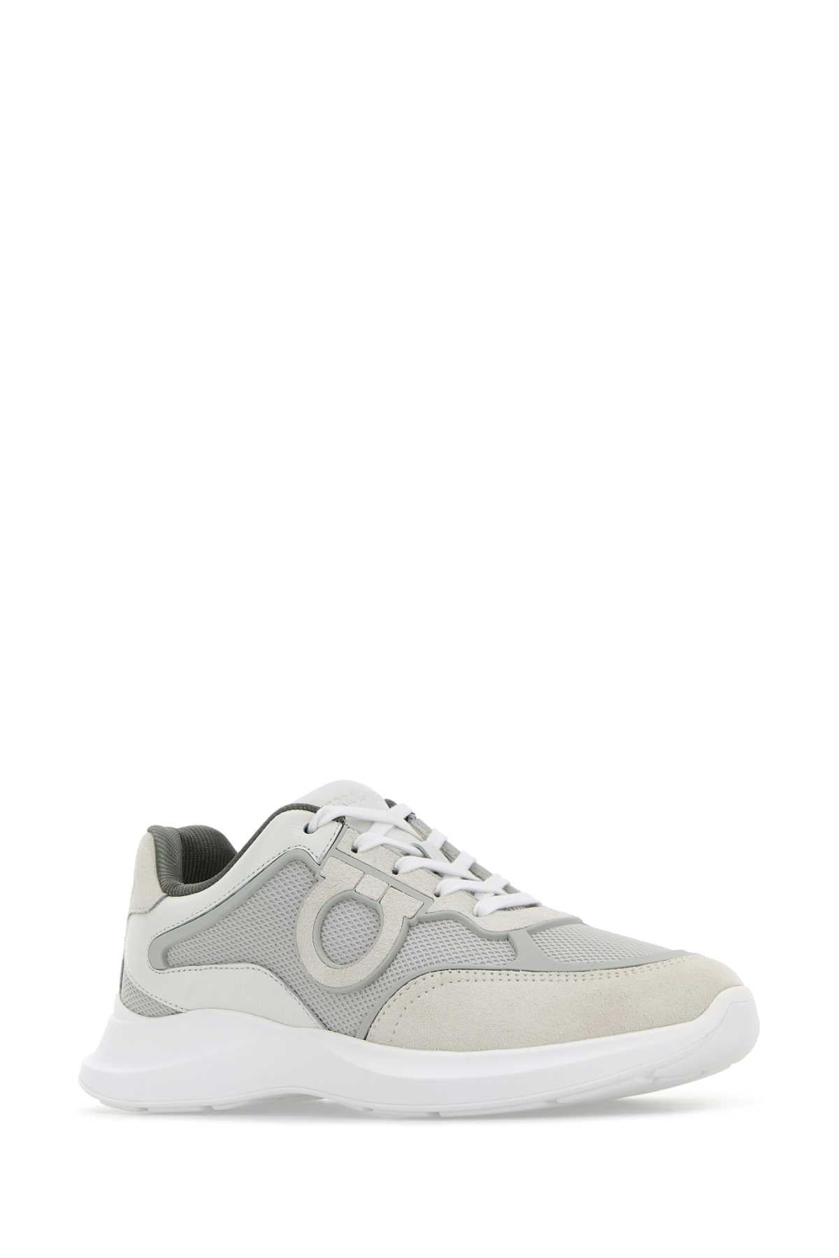 Salvatore Ferragamo Men White Leather And Mesh Bay Man Sneakers - 2