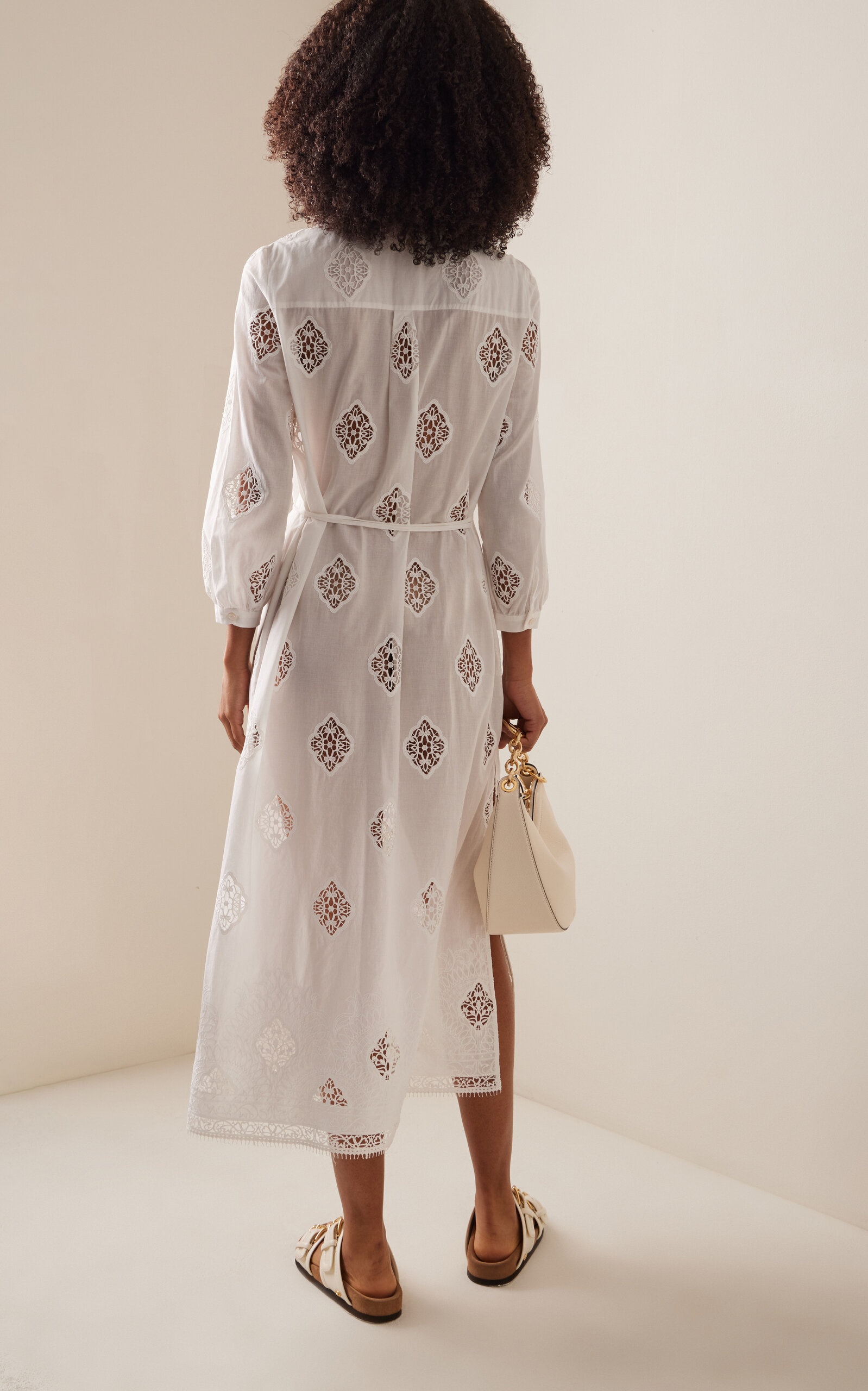 Embroidered Cotton-Blend Midi Shirt Dress white - 4