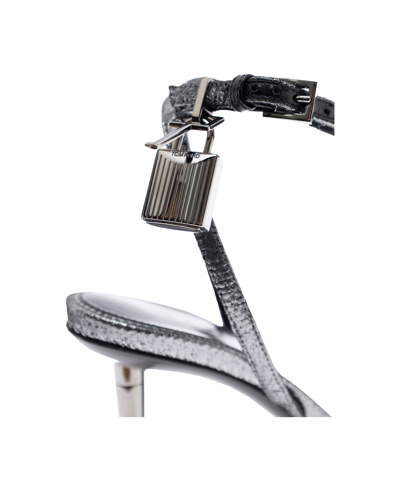 Metallic Sandals With High Stiletto Heel And Padlock Detail On The Ankle In Leather Woman - 4
